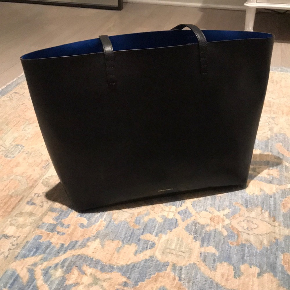 Mansur Gavriel Large Leather Tote, black/blue